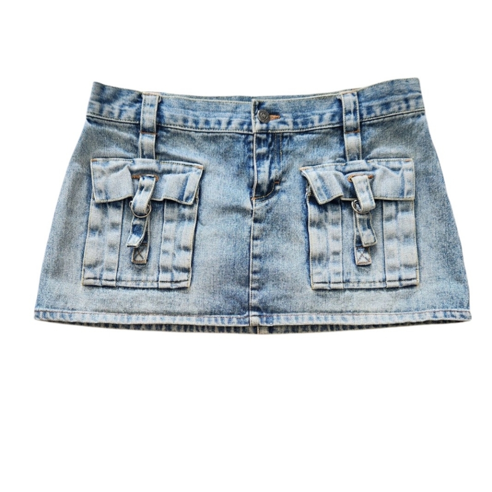 Misdemeanor Denim Cargo Micro Mini Skirt Sz 7 Y2K Vintage Low Rise‎ Blue 2000s